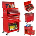 8-Drawer Rolling Tool Chest 2-IN-1 Tool Chest and Cabinet Stainless Steel Removable Tool Box Organizer On Wheels Large Cabinet and Sliding Drawers for Garage Workstation Workshop Red