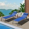 Patio Chaise Lounges Set (2024 New) -3 Pieces Adjustable Backrest Pool Lounge Chairs Steel Textilene Sunbathing Lawn Lounger with Headrest by domi outdoor living (2 Blue Chairs W/Table)