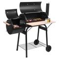 Outdoor Charcoal Grill with Offset Smoker BBQ Grill with Wheels and Wood Spice Shelf for Picnic Camping Cooking