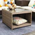 DIMAR GARDEN Outdoor Patio Rattan Square Coffee Table with Glass Top