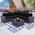 ALAULM Patio Furniture Sets 6 Pieces Patio Sectional Outdoor Furniture Patio Sofa Chairs Set All Weather PE Rattan Wicker Couch Conversation Set with 5 Thickened Cushions & Coffee Table