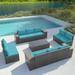 ALAULM Outdoor Furniture Sets 12 Piece Patio Sectional Furniture All-Weather Outdoor Sofa PE Wicker Porch Deck Couch Conversation Chair Set with Table & 10 Thickened Cushions Blue