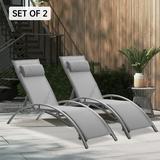 Ainfox Set of 2 Patio Lounge Chairs Adjustable Chaise Lounges Recliner for Patio Garden Backyard Beach Poolside(Gray)
