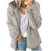 Women s New Hooded Sherpa Jacket Women Casual Winter Fluffy Warm Soft Coat Zip Up Hooded Sweatshirt Jacket Coat Outwear