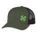 Men s Lucky Clover Shamrock Off-Center Embroidered Golf Mesh Back Trucker Hat Loden/Black/Green Clover