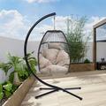 ARCTICSCORPION Outdoor Patio Wicker Folding Hanging Chair Rattan Swing Hammock Egg Chair With C Type Bracket Comfy Swing Hanging Chair with Cushion and Pillow for Indoor or Outdoor Beige Brown