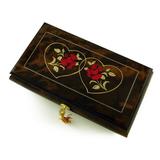 Romantic 30 Note Walnut Tone Double Red Rose and Heart Musical Jewelry Box - Wonderful Tonight