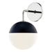 1 Light Modern Steel Orb Wall Sconce with Opal Glossy Glass-11.75 inches H By 6.75 inches W-Polished Nickel/Black Finish Bailey Street Home