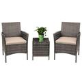 Abigail 3 Piece Elegant Design Rattan Furniture Set - 2 Relaxing & Soft Cushion Chairs With a Portable Cafe Table - Beige