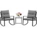 SUNCROWN 3-Piece Outdoor Patio Rocking Chairs Black Wicker Bistro Set with Glass Coffee Table Gray