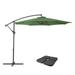 CorLiving 9.5ft Tilting Offset Patio Umbrella Outdoor Hanging Umbrella with Crank Cantilever Patio Umbrella For Backyard Deck Garden Outdoor Patio Umbrella with Base Forest Green