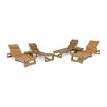 GDF Studio Karyme Outdoor Acacia Wood 6 Piece Chaise Lounge and Side Table Set Teak and Yellow