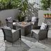 GDF Studio Raina Outdoor Wicker 5 Piece Club Chair and Fire Pit Set with Cushion Gray and Light Gray