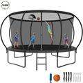 YORIN Trampoline for 7-8 Kids 14 FT Trampoline for Adults with Enclosure Net Basketball Hoop Ladder 1400LBS Weight Capacity Outdoor Recreational Trampoline Heavy Duty Trampoline