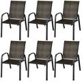 Costway Set of 6 Patio Rattan Dining Chairs Stackable Armrest Garden Mix Brown