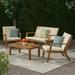 GDF Studio Avacyn Outdoor Acacia Wood 4 Seater Chat Set with Cushions Brown Patina and Cream