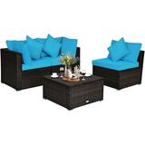 4PCS Patio Rattan Wicker Sofa Furniture Set Cushioned Conversation Ottoman Set