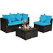 4PCS Patio Rattan Wicker Sofa Furniture Set Cushioned Conversation Ottoman Set