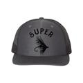 Fishing Hat Super Fly Fly Fishing Hat Trout Fishing Hat Adjustable Hat Trucker Hats Fishing Apparel Father s Day Gift Black Text Charcoal/Black