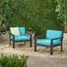 Noble House Santa Ana Outdoor Wood Club Chair in Dark Gray and Teal (Set of 2)