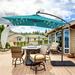 Sonerlic 8.2 x 8.2ft LED Outdoor Patio Offset Hanging Umbrella with a Base for Yard Poolside and Deck Lake Blue