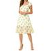 Allegra K Women s Sweetheart Neck Smocked Cap Sleeve Floral Mid Length Dress