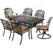 MEETWARM 7-Piece Outdoor Patio Dining Set All-Weather Cast Aluminum Patio Conversation Set with 2 Swivel Rocker Chairs 4 Stationary 1 Rectangular Table 6 Cushions 2 Umbrella Hole