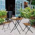 3 PCS Patio Bistro Set SYNGAR Outdoor Folding Wood Table and Chairs Set 2 Patio Cushioned Stools and Dining Table Waterproof Wood Furniture Set for Backyard Balcony Poolside Garden Brown D1232