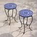 Teal Island Designs Modern Black Round Outdoor Accent Side Tables 14 Wide Set of 2 Light Blue Mosaic Tabletop Front Porch Patio Home House