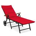 Patiojoy Foldable Beach Sling Chair with 7 Adjustable Positions&Cushion Indoor Living Room Chaise Lounge Red