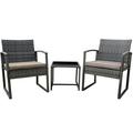 Acantha 3-Piece Bistro Stylish Outdoor Rattan Furniture Set -2 Beautiful Chairs With a Modern Design Glass Table - Coffee