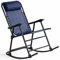 Blue Folding Zero Gravity Rocking Chair Rocker Porch Outdoor Patio Headrest