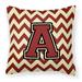 Letter A Chevron Maroon and Gold Fabric Decorative Pillow