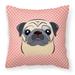 Carolines Treasures BB1262PW1414 Checkerboard Pink Fawn Pug Canvas Fabric Decorative Pillow 14Hx14W multicolor