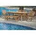 Teak Dining Set:6 Seater 7 Pc - 94 Double Extension Rectangle Table 5 Wave Stacking Arm Chairs with 55 Backless Bench Outdoor Patio Grade-A Teak Wood WholesaleTeak #WMDSWV8