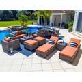 Tuscany 16-Piece Resin Wicker Outdoor Patio Furniture Combination Set with Loveseat Lounge Set Six-seat Dining Set and Chaise Lounge Set (Half-Round Gray Wicker Sunbrella Canvas Tuscan)