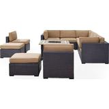 Biscayne 10 Person Outdoor Wicker Seating Set Mocha - Three Loveseats Two Armless Chairs Two Ottomans Tucson Firetable