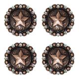 1-1/4 Set of 4 Copper Star Engraved Tack Belt Bag Jewelry Decorative Conchos CO171