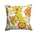 Letter V Floral Mustard and Green Fabric Decorative Pillow