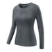 Yoga Sports Women Gym Fitness Shirts Compression Sport Long Sleeve Running Tees Tops Gray M