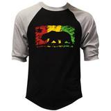 Men s Rasta Cali Bear Silhouette Black/Gray Raglan Baseball T-Shirt X-Large Black/Gray