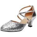 iOPQO Women s Middle Heels Women s Rumba Waltz Prom Ballroom Latin Salsa Dance Shoes Square Dance Shoes Adult Latin Dance Shoes Silver 38