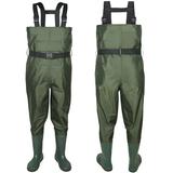Nylon PVC Chest Waders Fishing Hunting Waders with Non-Slip Boots Unisex Breathable Waterproof Bootfoot Wader Army Green