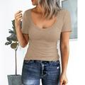 Women Short Sleeve Scoop Neck Ribbed Fitted Knit Shirt Basic Tight TShirts Henley Solid Color Summer Tops Compression Shirt Long Sleeve Women S Long Sleeve Shirts