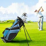 Gymax Golf Carry Bag Golf Stand Bag 6 Way Divider w/ Straps & 7 Storage Pockets Blue