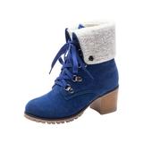 Womens Suede Ankle Boots Wide Fit Boots Cowgirl Cowboy Boots Low Block Heel Fur Lined Snow Shoes Winter Combat Boot Warm Casual Lace Up Motorcycle Boots Sale Clearance US Size 4 5 6 7 8 9