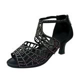 Aompmsdx Sandals For Women Zip Back Rhinestone Cutout Peep Toe Dance Shoes Heelspumps