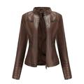 Tejiojio Coats Clearance Women s Slim-Fit Leather Stand-Up Collar Zipper Motorcycle Suit Thin Coat Jacket