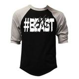 Men s #Beast Black/Gray Raglan Baseball T-Shirt 3X-Large Black/Gray