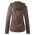 Yubnlvae Jackets for Women Women s Slim Leather Stand Collar Zip Motorcycle Suit Belt Coat Jacket Tops Coffee Xxxxxxl